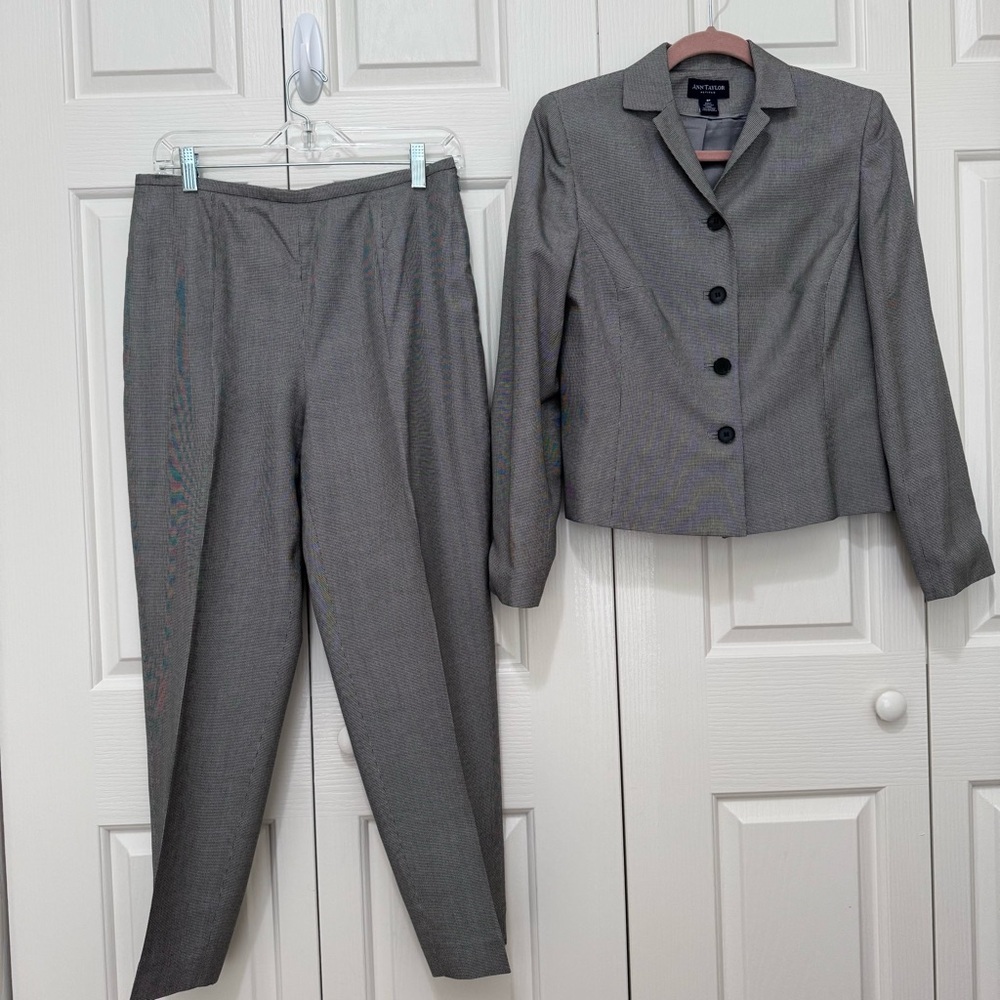 Vintage Ann Taylor Silk Houndstooth Pantsuit Set Petite 8P 10P Lined